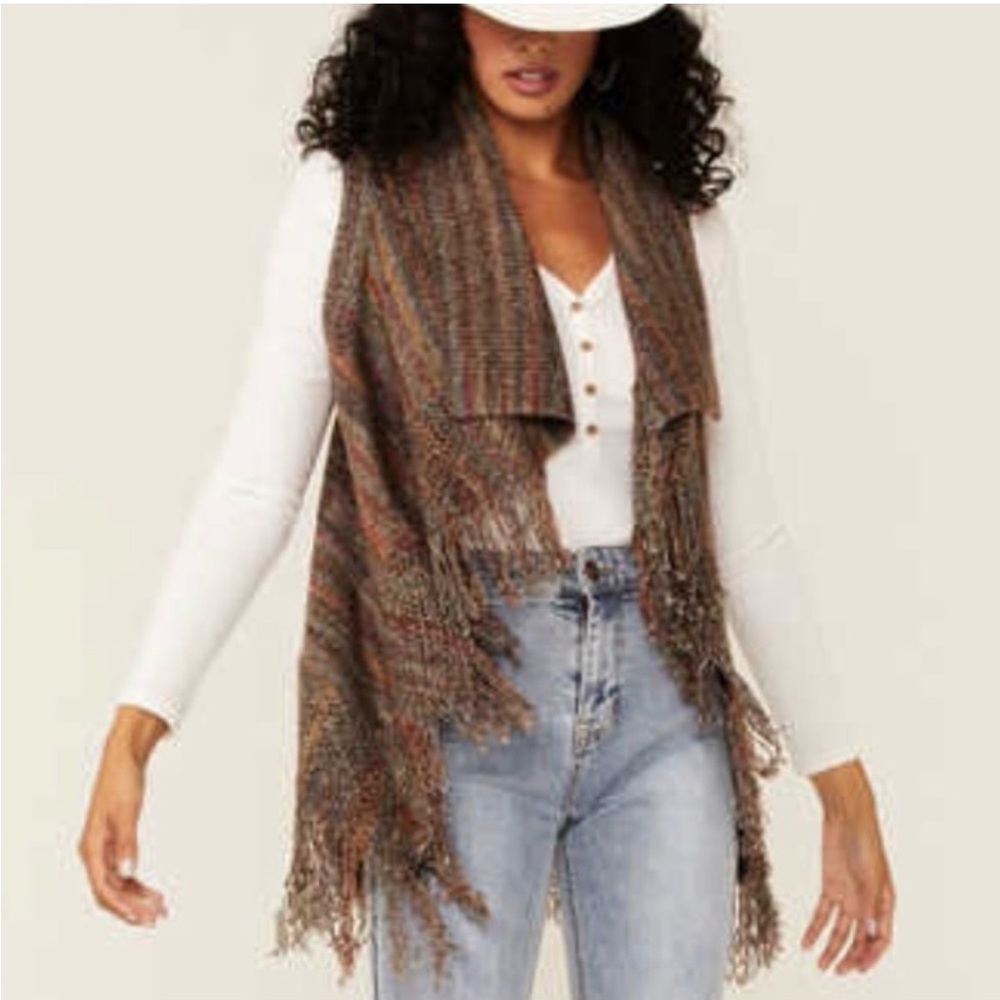 Shyanne Brown Fringe Knit Vest